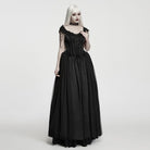 PUNK RAVE Women's Gothic Applique Chained Sleeveless Maxi Dress Black