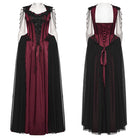 PUNK RAVE Women's Gothic Applique Chained Sleeveless Maxi Dress Black-Red