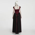 PUNK RAVE Women's Gothic Applique Chained Sleeveless Maxi Dress Black-Red