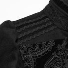 PUNK RAVE Women's Gothic Applique Lace-up Zipper Front Coat Black