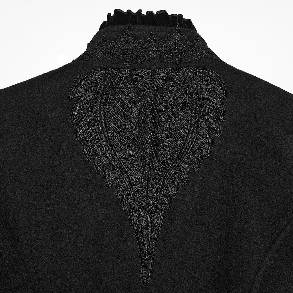 Women's Gothic Applique Lace-up Zipper Front Coat Black – Punk Design