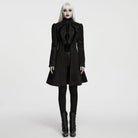 PUNK RAVE Women's Gothic Applique Lace-up Zipper Front Coat Black
