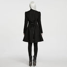 PUNK RAVE Women's Gothic Applique Lace-up Zipper Front Coat Black