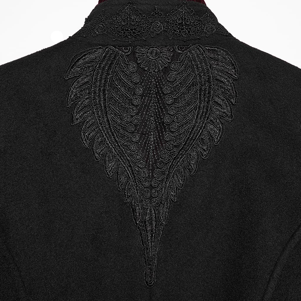 PUNK RAVE Women's Gothic Applique Lace-up Zipper Front Coat Black-Red