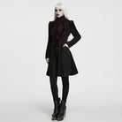 PUNK RAVE Women's Gothic Applique Lace-up Zipper Front Coat Black-Red