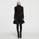PUNK RAVE Women's Gothic Applique Lace-up Zipper Front Coat Black-Red