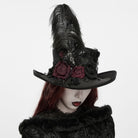 PUNK RAVE Women's Gothic Applique Rose Feather Top Hat