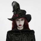 PUNK RAVE Women's Gothic Applique Rose Feather Top Hat