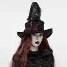 PUNK RAVE Women's Gothic Applique Rose Feather Top Hat