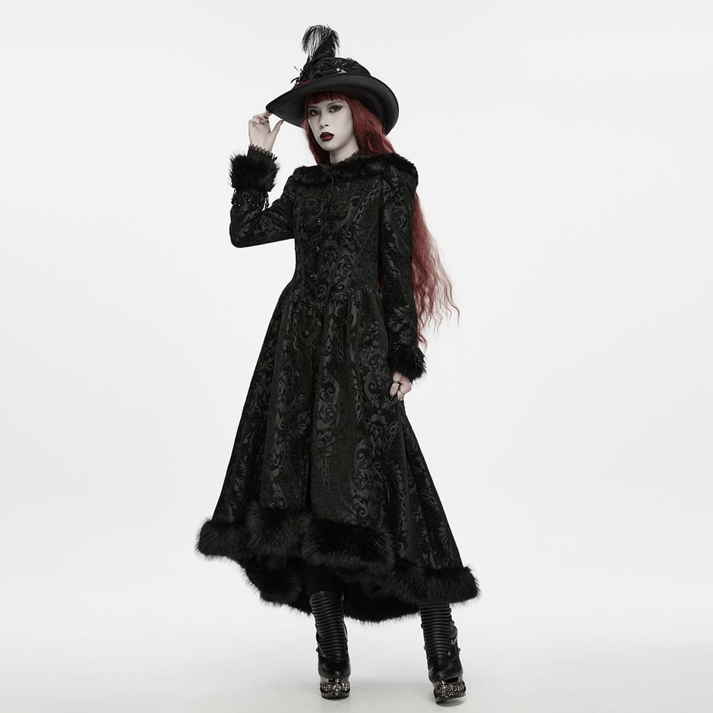 PUNK RAVE Women's Gothic Applique Rose Feather Top Hat