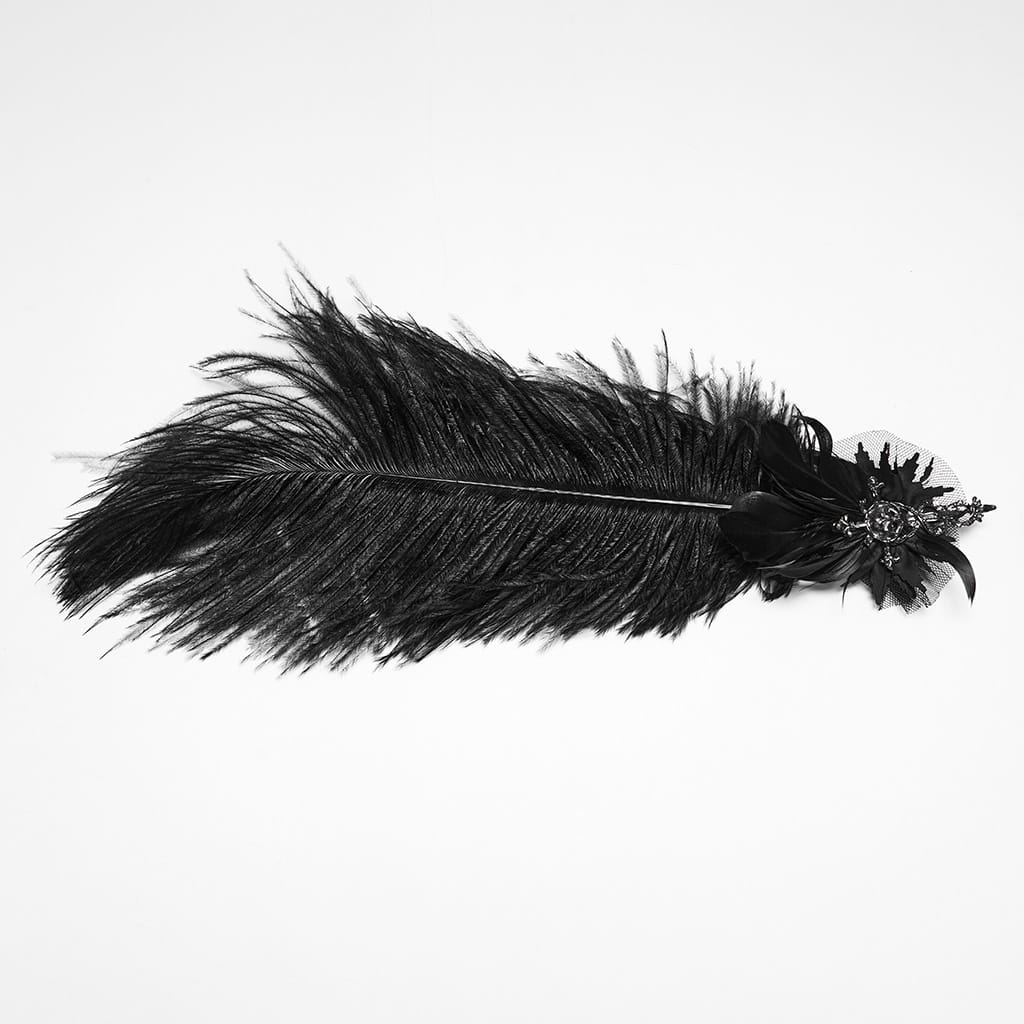 PUNK RAVE Women's Gothic Applique Rose Feather Top Hat