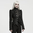PUNK RAVE Women's Gothic Asymmetric Buckle Strap Jacquard Long Sleeve Jacket