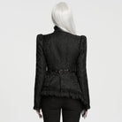 PUNK RAVE Women's Gothic Asymmetric Buckle Strap Jacquard Long Sleeve Jacket