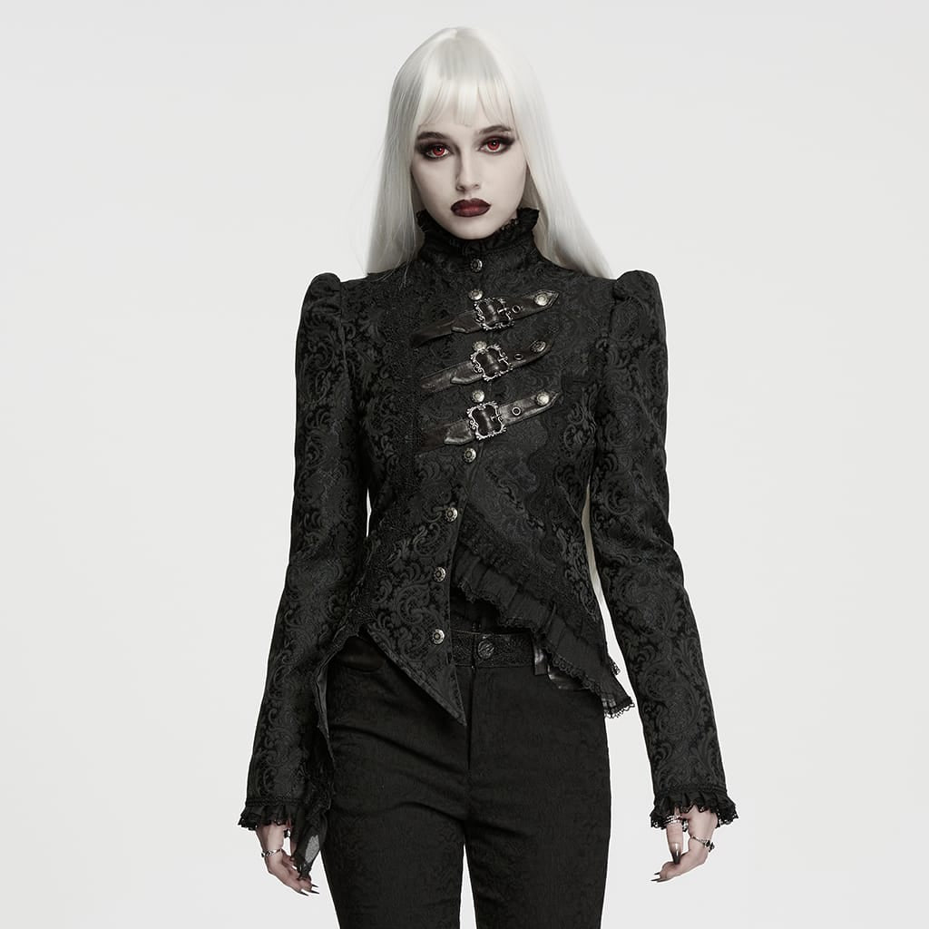 Women's Gothic Asymmetric Buckle Strap Jacquard Long Sleeve Jacket