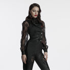 PUNK RAVE Women's Gothic Asymmetric Floral Bat Wing Collar Vest with Detachable Brooch