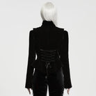 PUNK RAVE Women's Gothic Asymmetric Lace-up Lapel Velvet Coat Black