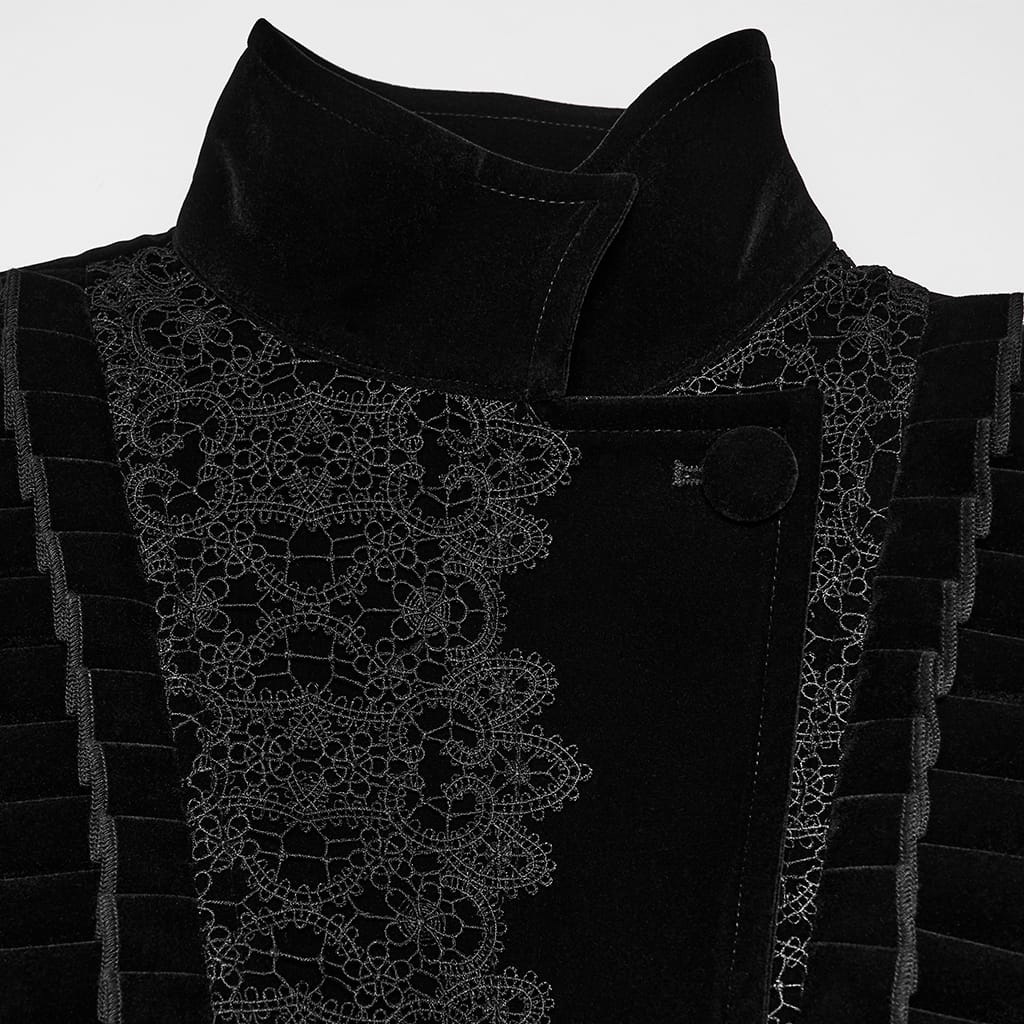 Women's Gothic Asymmetric Lace-up Lapel Velvet Coat Black – Punk