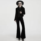 PUNK RAVE Women's Gothic Asymmetric Lace-up Lapel Velvet Coat Black
