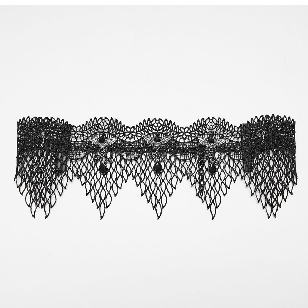 PUNK RAVE Women's Gothic Bat Decor Lace Choker