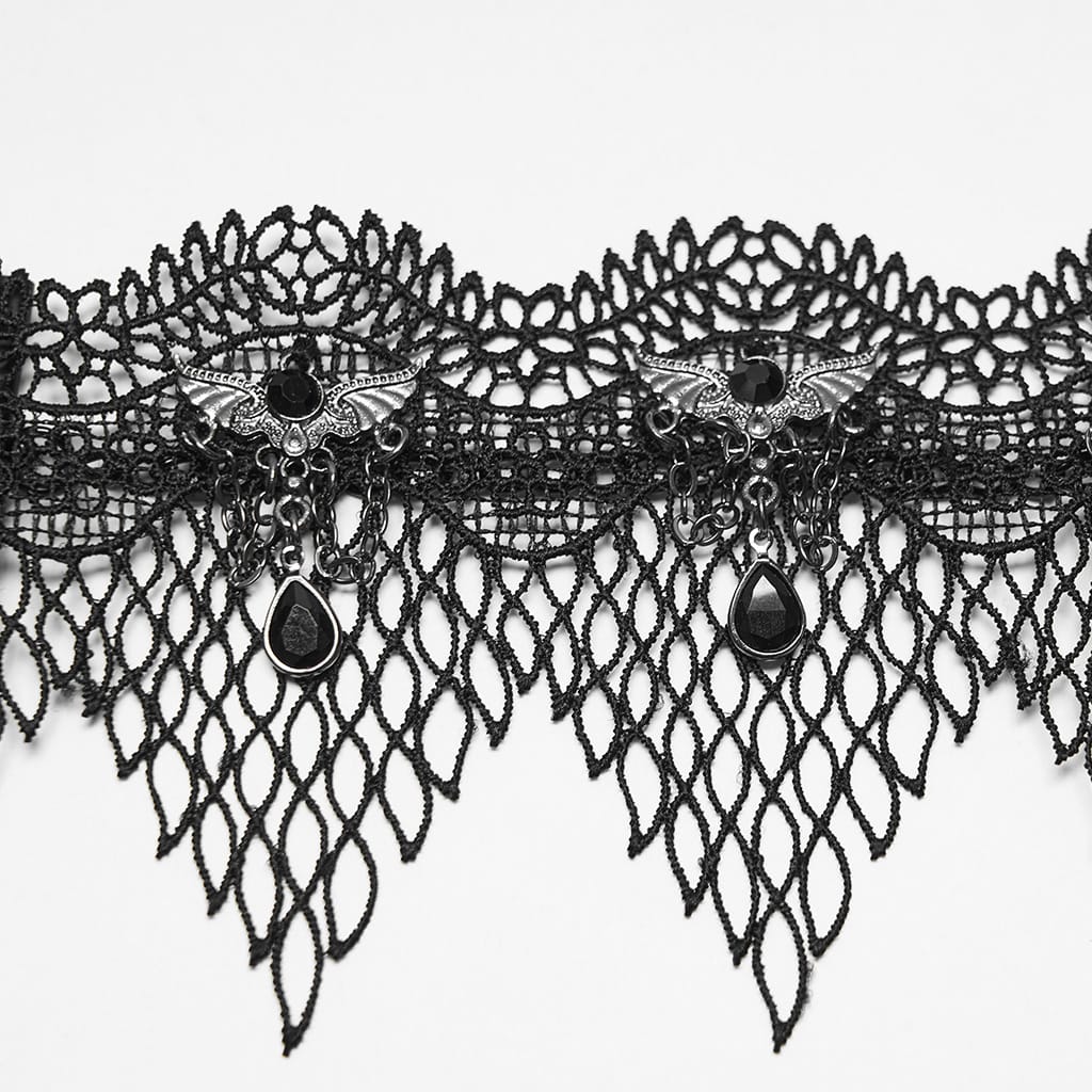 PUNK RAVE Women's Gothic Bat Decor Lace Choker