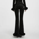 PUNK RAVE Women's Gothic Bat Jacquard Ruffle Trim Velvet Flare Pants