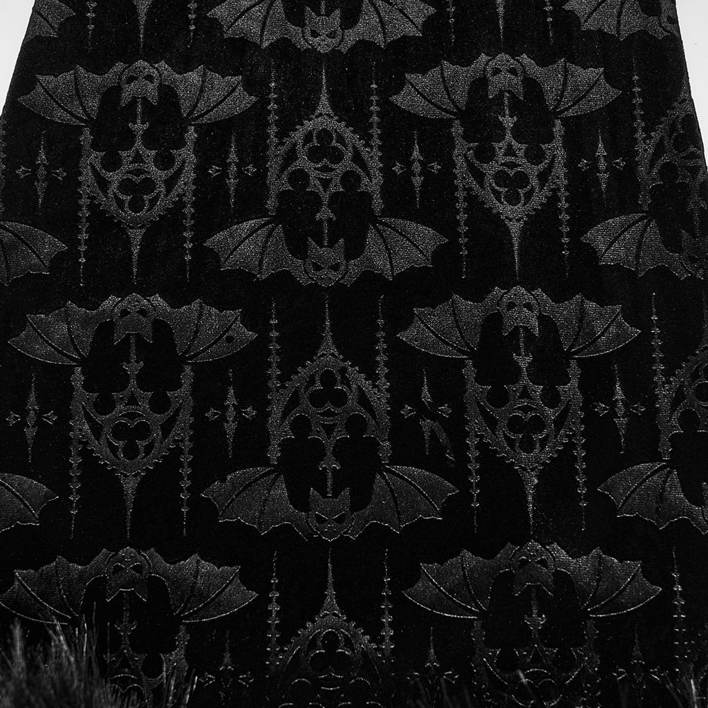PUNK RAVE Women's Gothic Bat Jacquard Ruffle Trim Velvet Flare Pants