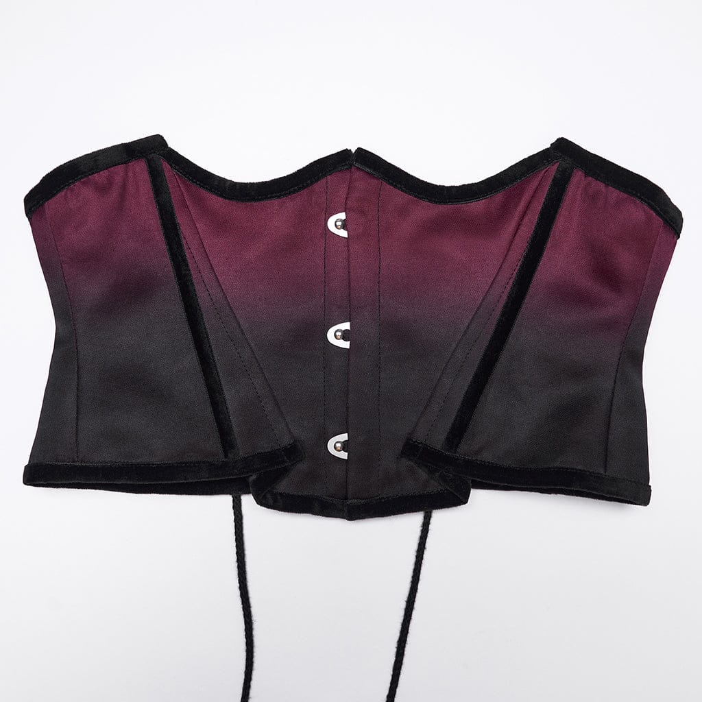 PUNK RAVE Women's Gothic Bat Shape Lace-up Underbust Corset Black-Red