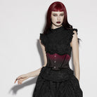 PUNK RAVE Women's Gothic Bat Shape Lace-up Underbust Corset Black-Red