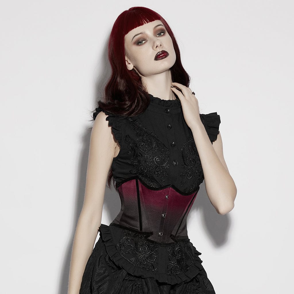 PUNK RAVE Women's Gothic Bat Shape Lace-up Underbust Corset Black-Red