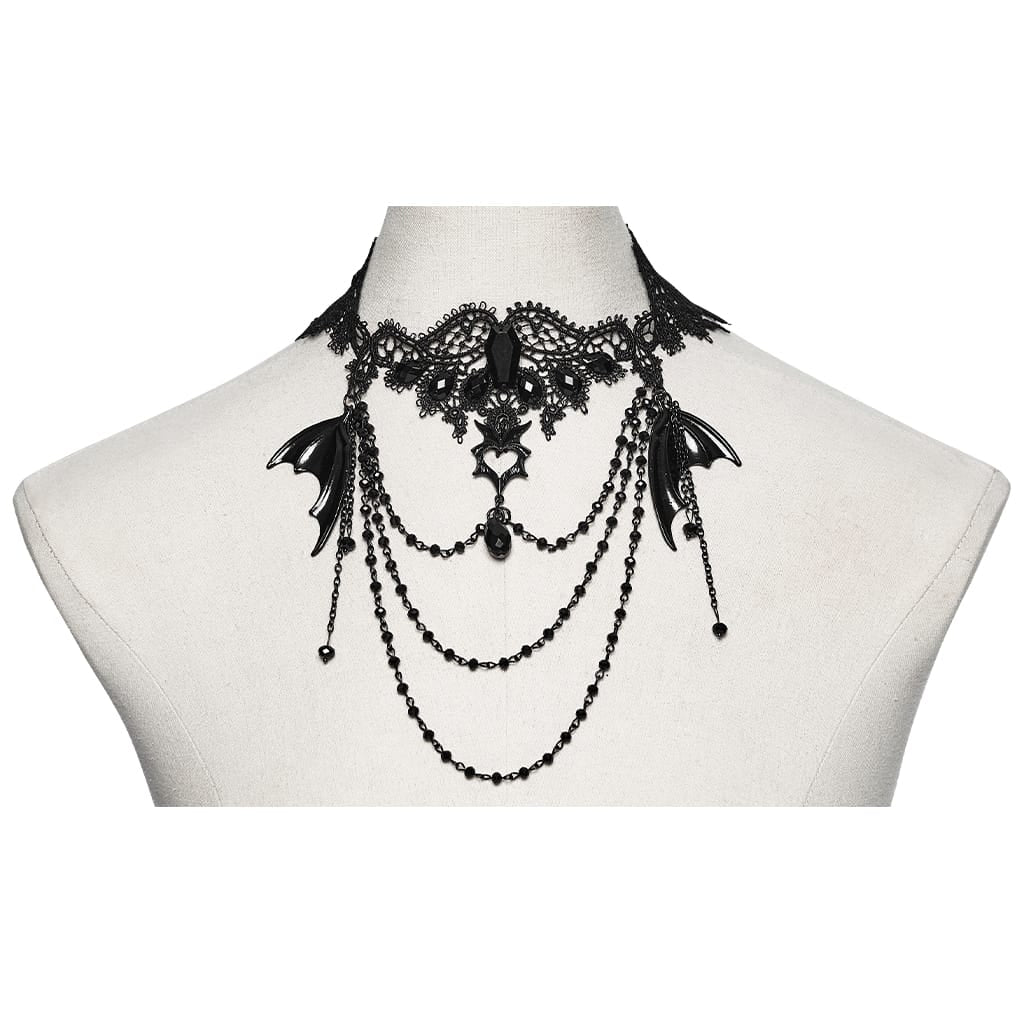 PUNK RAVE Women's Gothic Bat Wing Chain Choker