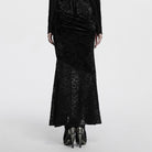 PUNK RAVE Women's Gothic Batwing Lace Splice Velvet Fishtailed Skirt Black