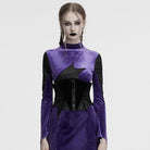 PUNK RAVE Women's Gothic Batwing Lace-up Velvet Underbust Corset