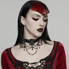 PUNK RAVE Women's Gothic Beaded Chained Lace Choker