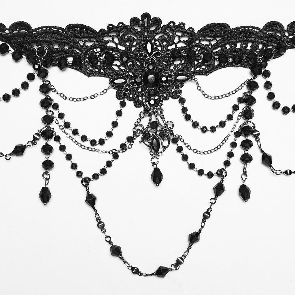 PUNK RAVE Women's Gothic Beaded Chained Lace Choker