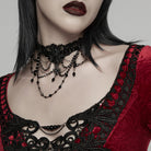 PUNK RAVE Women's Gothic Beaded Chained Lace Choker