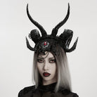 PUNK RAVE Women's Gothic Beaded Demon Horn Veil Headwear