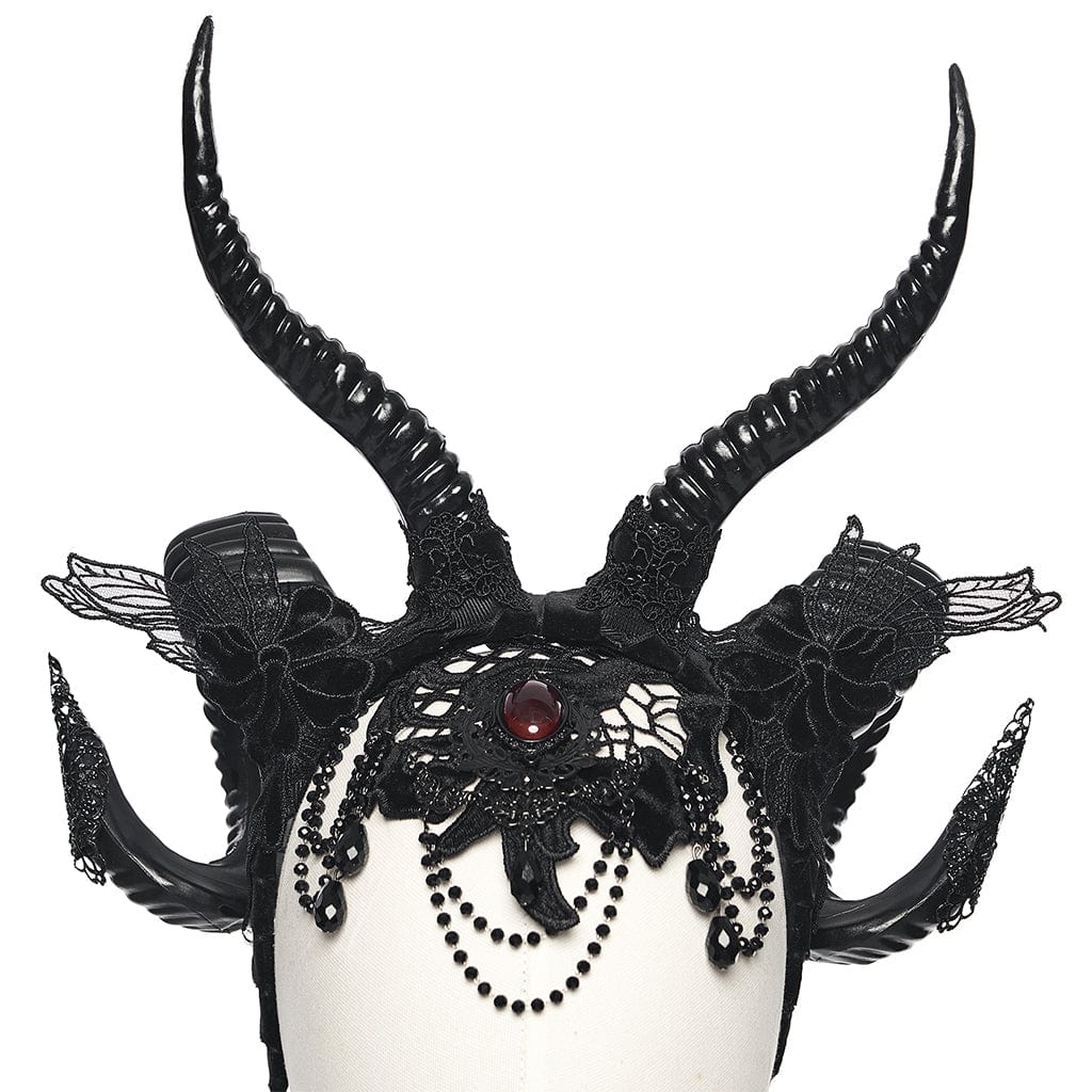 PUNK RAVE Women's Gothic Beaded Demon Horn Veil Headwear