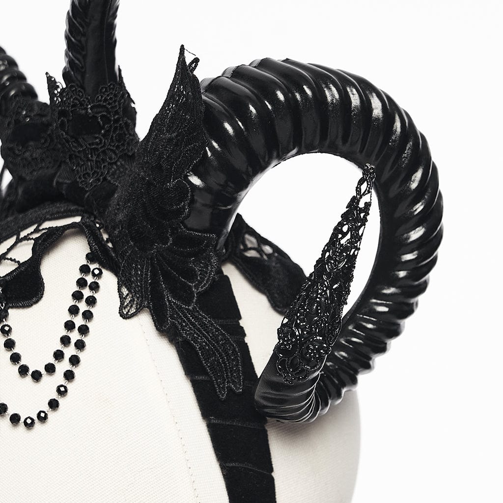 PUNK RAVE Women's Gothic Beaded Demon Horn Veil Headwear
