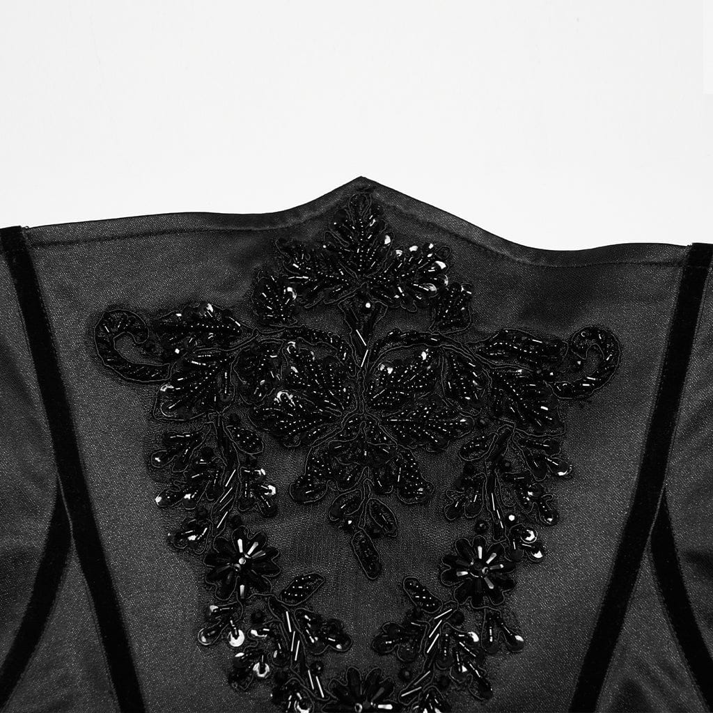 PUNK RAVE Women's Gothic Beaded Embroidered Underbust Corset