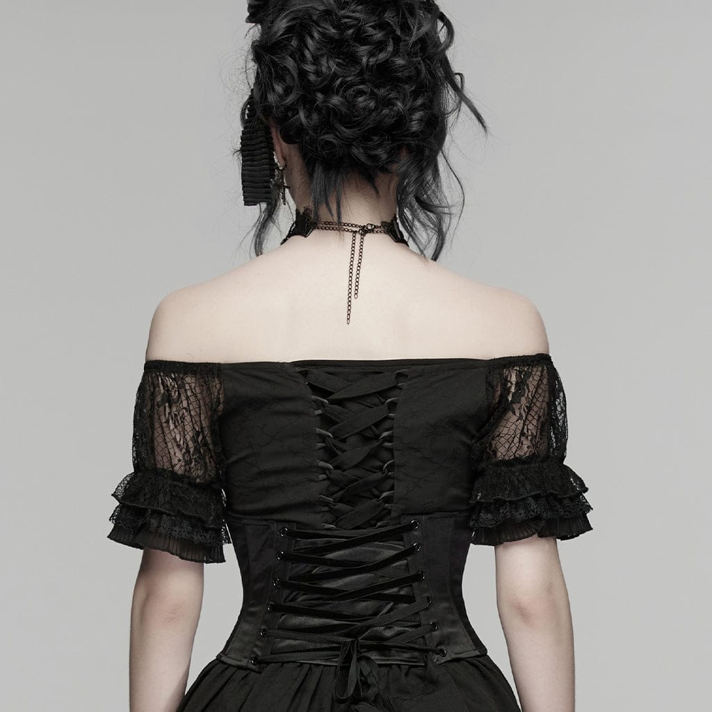 PUNK RAVE Women's Gothic Beaded Embroidered Underbust Corset