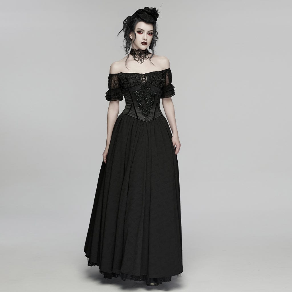 PUNK RAVE Women's Gothic Beaded Embroidered Underbust Corset