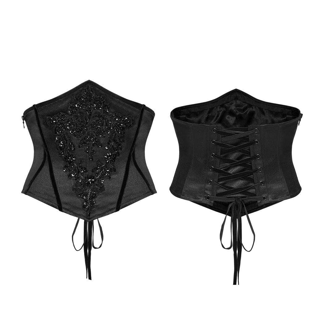 PUNK RAVE Women's Gothic Beaded Embroidered Underbust Corset