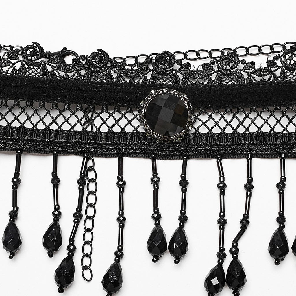 PUNK RAVE Women's Gothic Beaded Lace Choker
