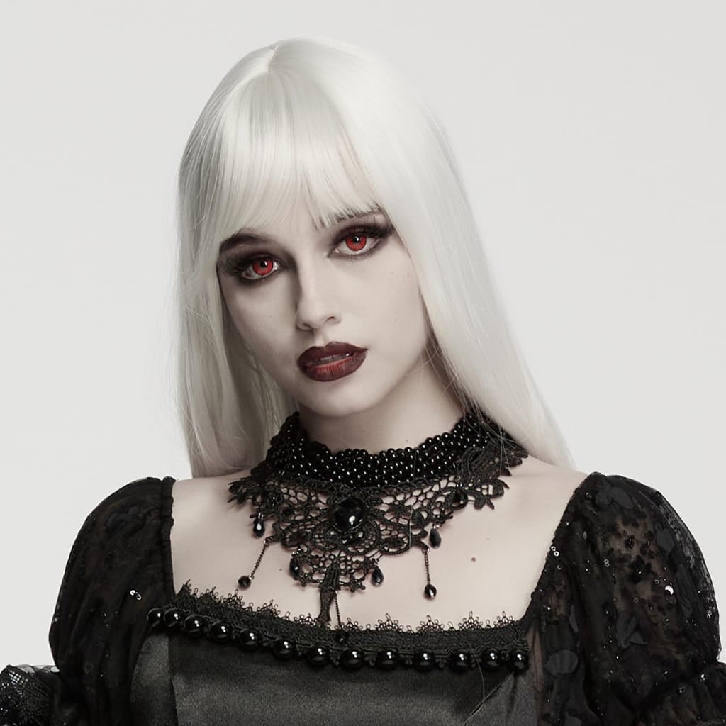 PUNK RAVE Women's Gothic Beaded Lace Choker Black