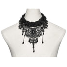 PUNK RAVE Women's Gothic Beaded Lace Choker Black