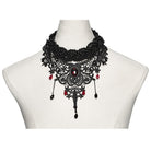 PUNK RAVE Women's Gothic Beaded Lace Choker Black-Red