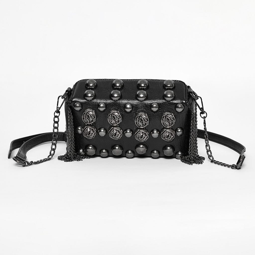 PUNK RAVE Women's Gothic Beaded Rose Faux Leather Bag