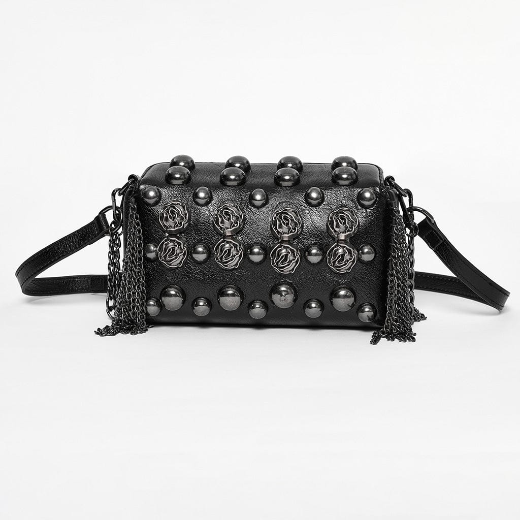 PUNK RAVE Women's Gothic Beaded Rose Faux Leather Bag