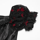 PUNK RAVE Women's Gothic Beaded Rose Square-cut Collar Puff Sleeve Maxi Dress Black-Red