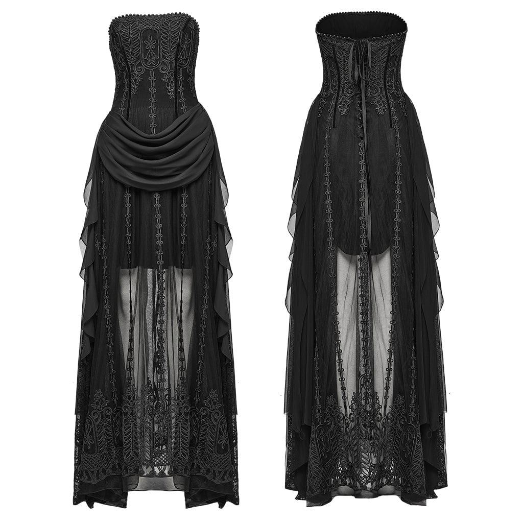 PUNK RAVE Women's Gothic Beaded Ruched Chiffon Splice Corset Dress